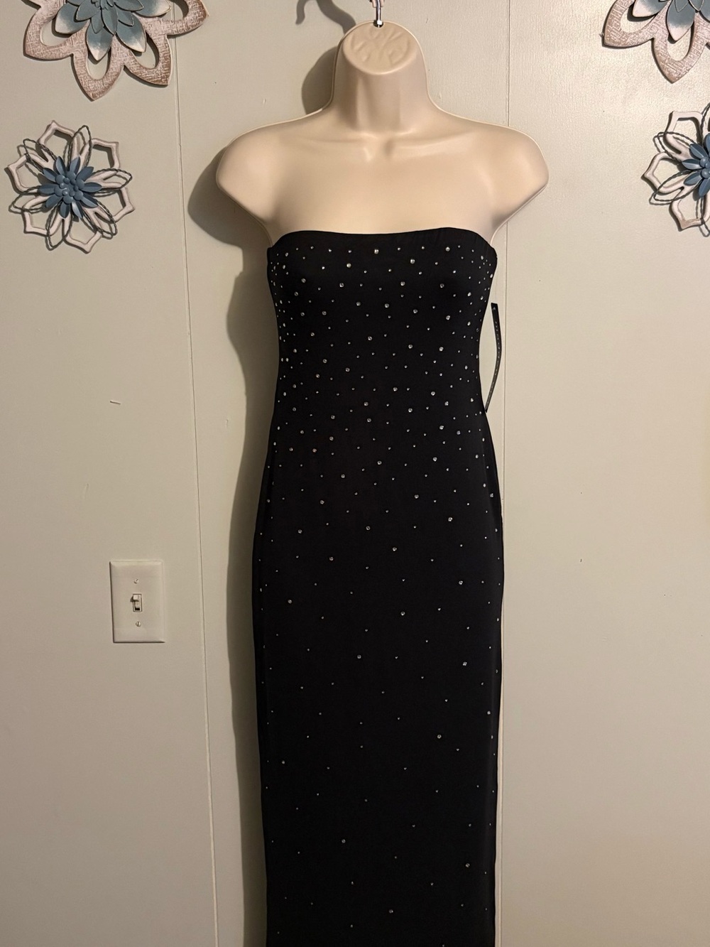 Madden Girl Black Strapless Crystal-Stud Evening Gown